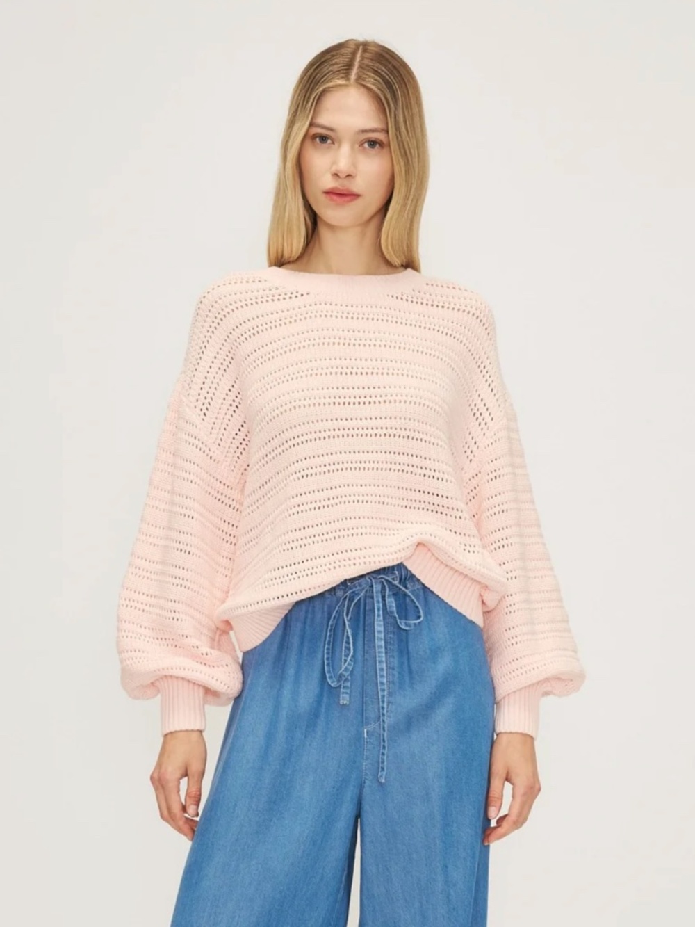 NWT Melissa Nepton Celina Sweater in Pink, Cotton, Size L, MSRP $178